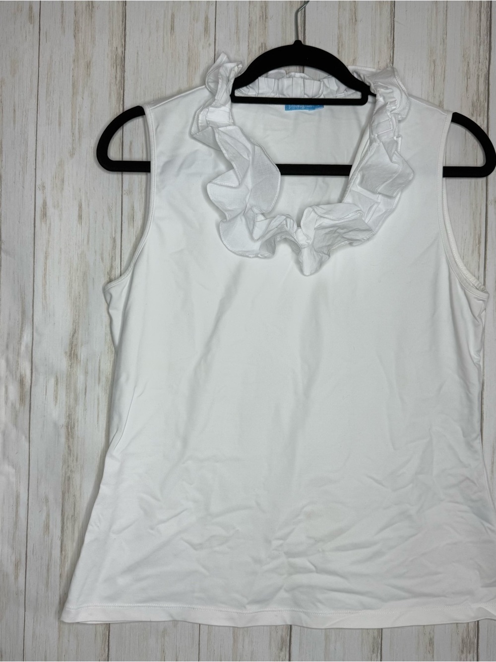 J McLaughlin White Ruffle Top Sleeveless Top Large